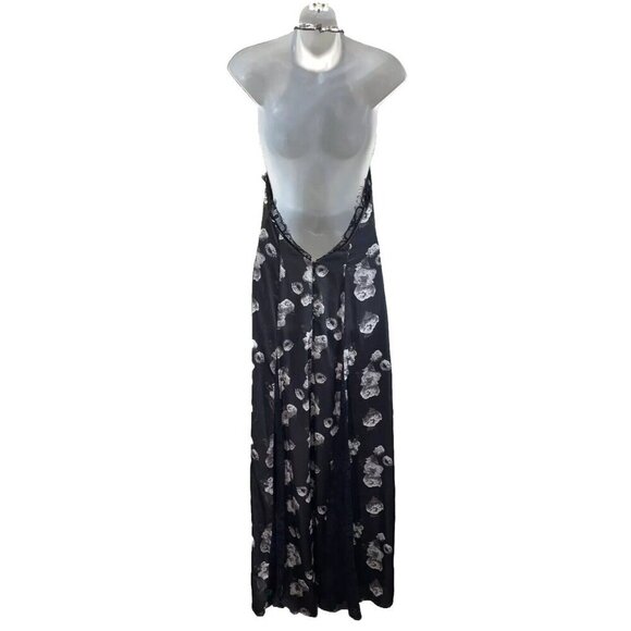 Revolve Majorelle halter Maxi dress, black lace floral slinky fairy goth size SM - Picture 2 of 14